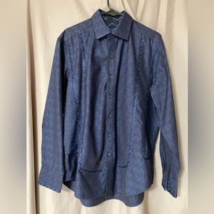 Robert Graham long sleeve navy blue brocade button down shirt